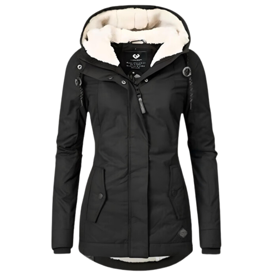 Water Resistant Hooded Parka with Sherpa Lining and Slim Fit for Women