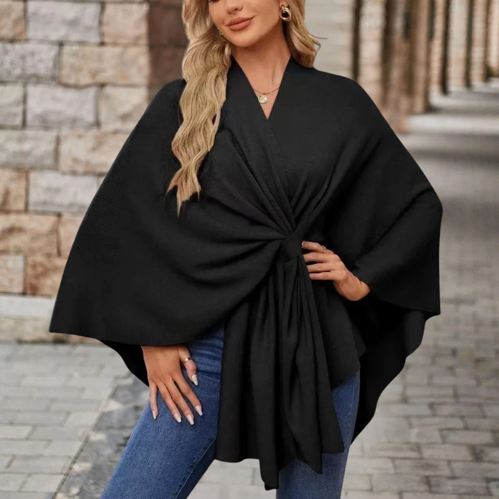 Loose Fit Knot Front Draped Poncho for Women | Lightweight Breathable Fabric