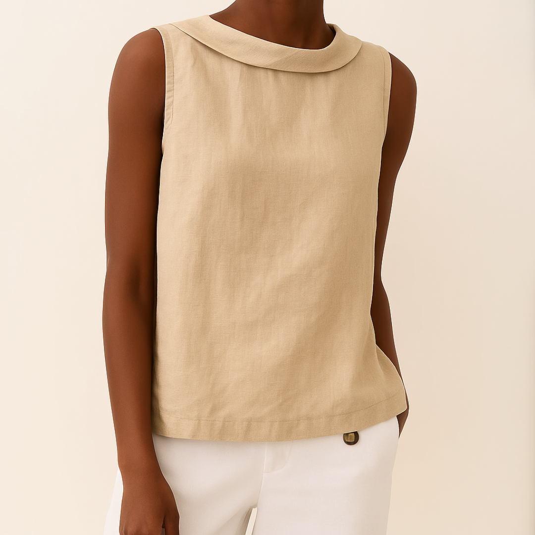 Grey Sleeveless Roll Collar Top for Women