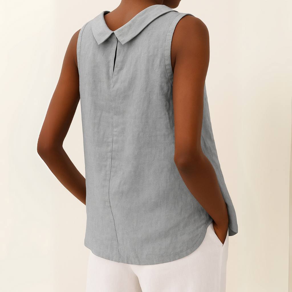 Grey Sleeveless Roll Collar Top for Women
