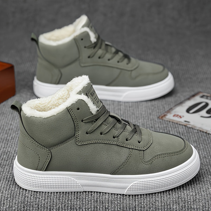 Warm Plush Lined High Top Lace Up Sneakers with Grip Sole for Men | Winter Wear