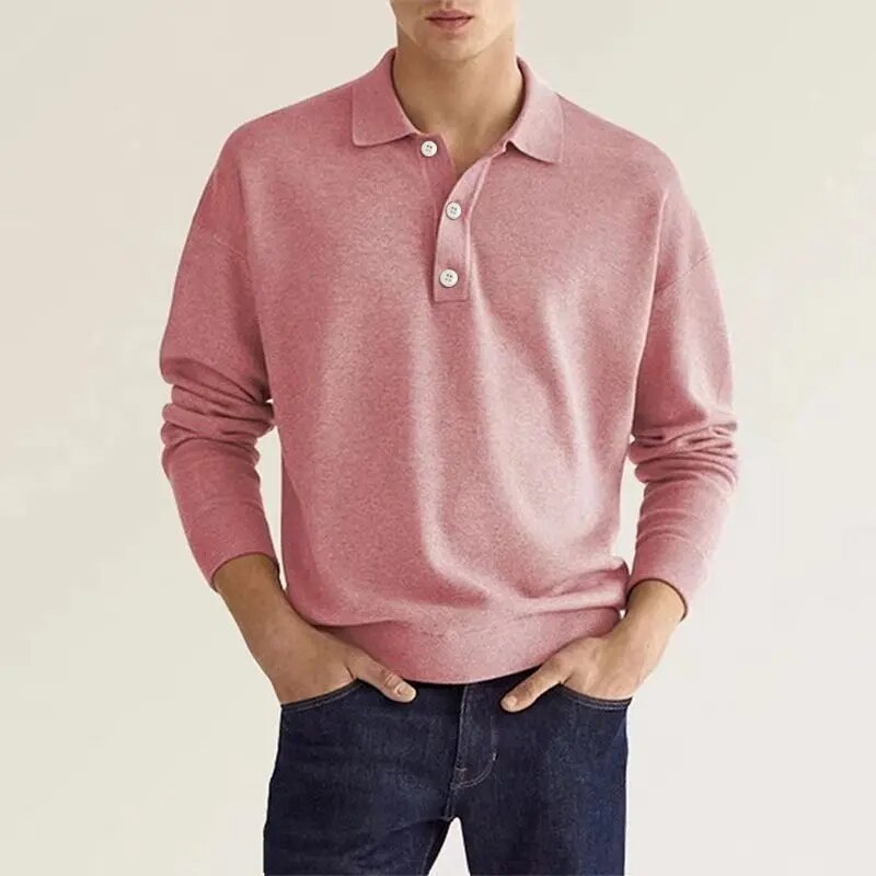 Polycotton Knit Long Sleeve Polo Shirt for Men | Casual and Formal Wear