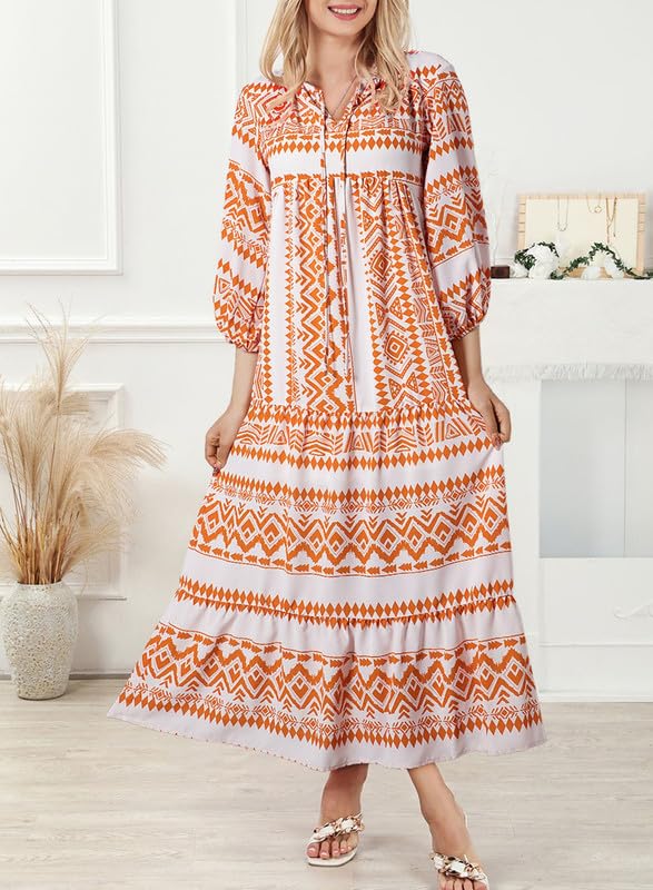 Floral Print Puff Sleeve Maxi Dress for Women | Summer Boho