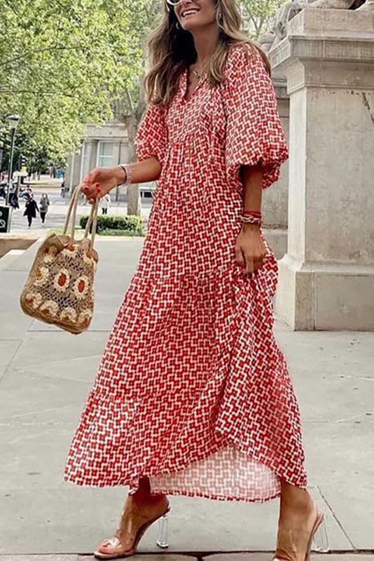 Floral Print Puff Sleeve Maxi Dress for Women | Summer Boho