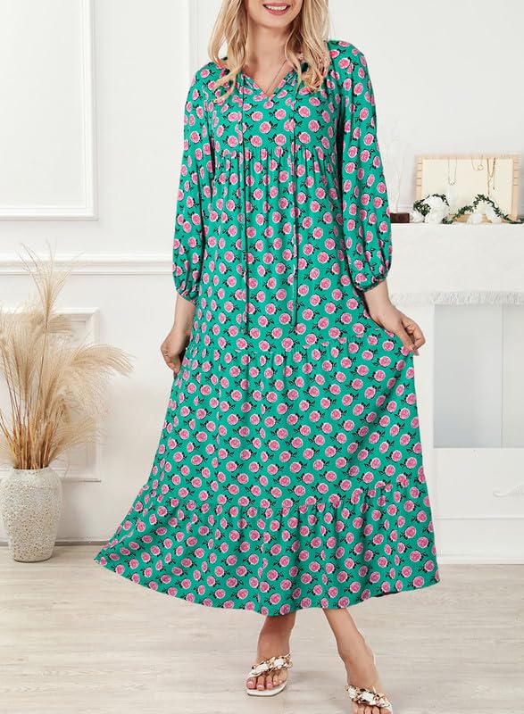 Floral Print Puff Sleeve Maxi Dress for Women | Summer Boho
