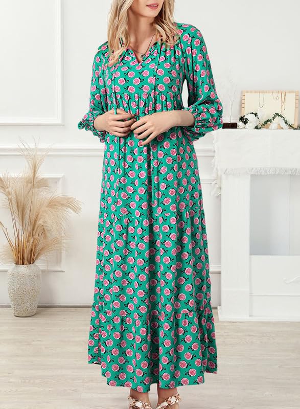 Floral Print Puff Sleeve Maxi Dress for Women | Summer Boho