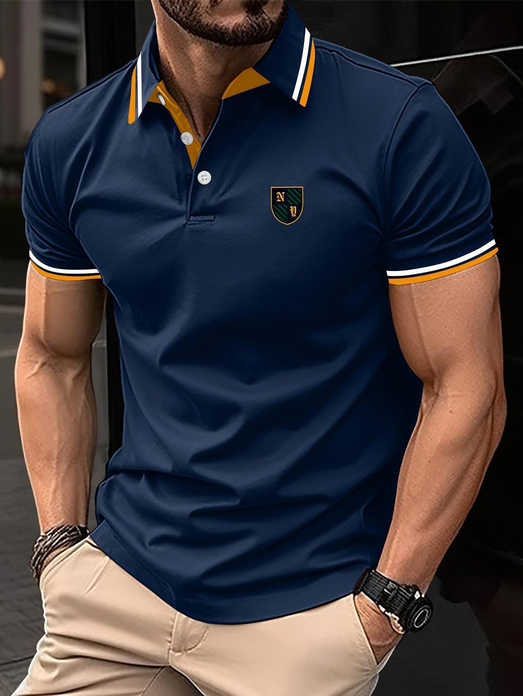 Yellow Striped Short Sleeve Knit Polo Shirt for Men | Lightweight Summer Wear