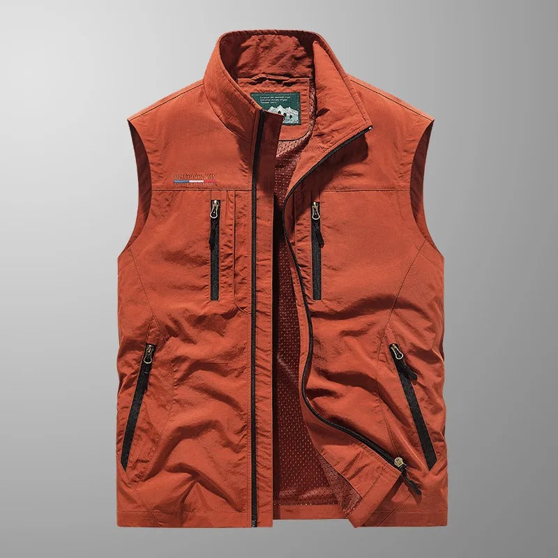 Men's Zip-Up Gilet with Stand Collar and Zip Pockets for Men