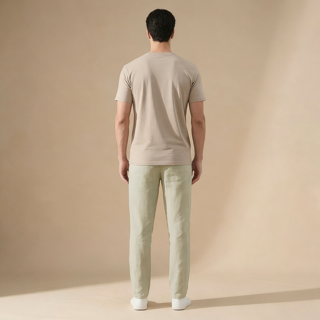 Linen Regular Fit Trousers for Men with Elasticated Waist