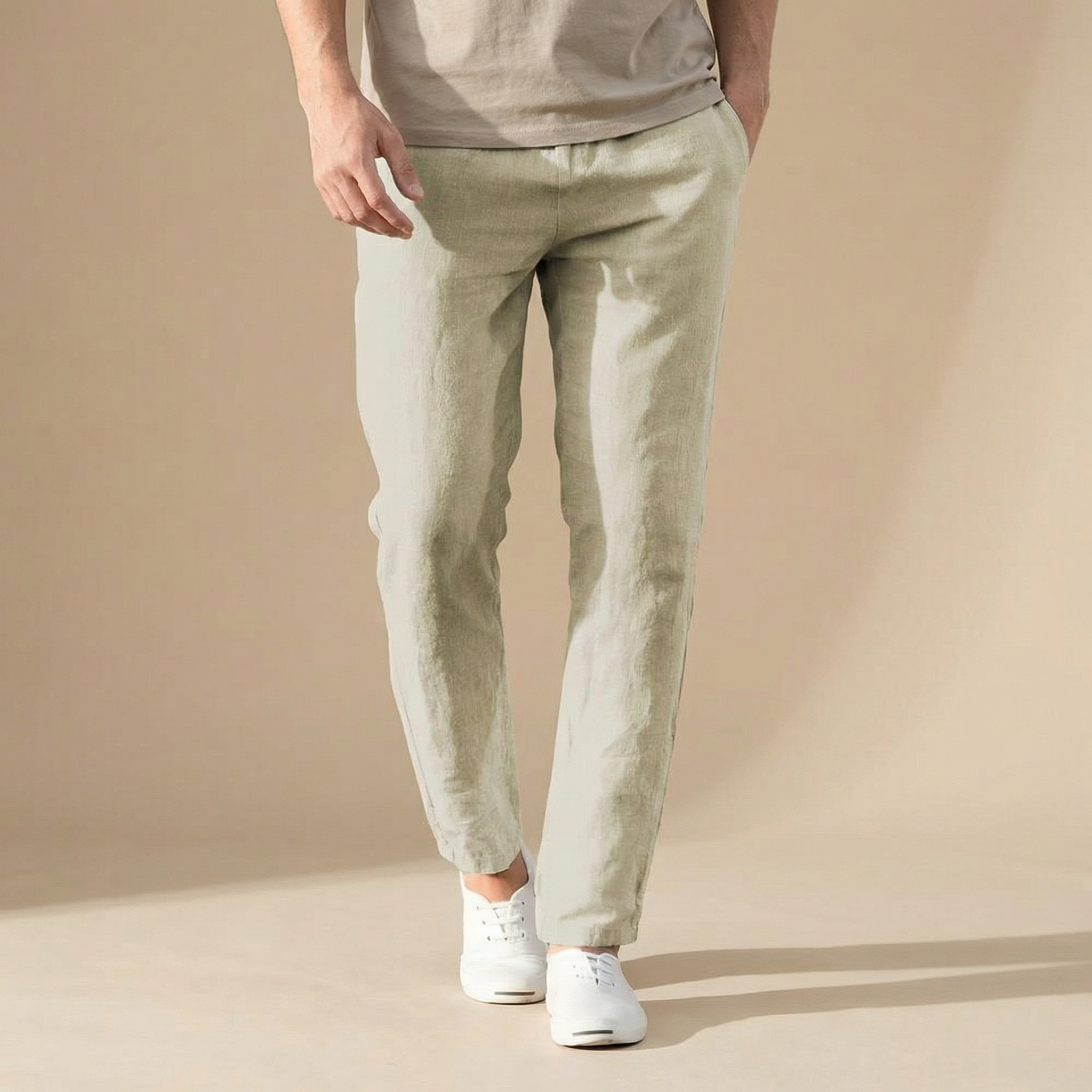 Linen Regular Fit Trousers for Men with Elasticated Waist