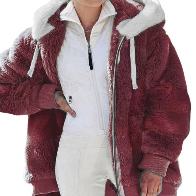 Warm Women's Winter Jacket with Hood | Zipper, Long Sleeve