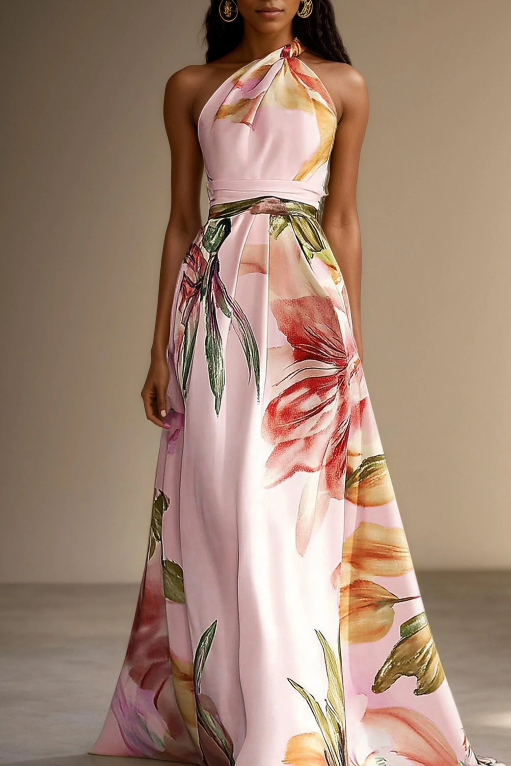 Floral Satin One-Shoulder Maxi Dress for Women | Wedding Guest