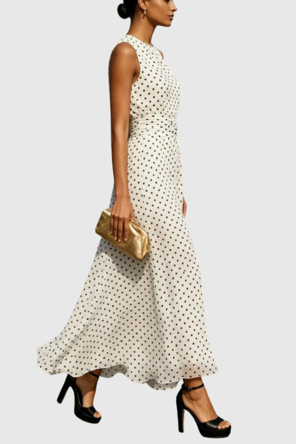 Polka Dot Halter Neck Keyhole Maxi Dress for Women