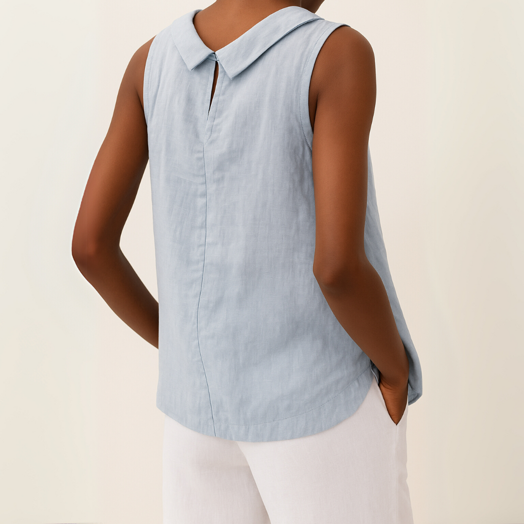 Grey Sleeveless Roll Collar Top for Women