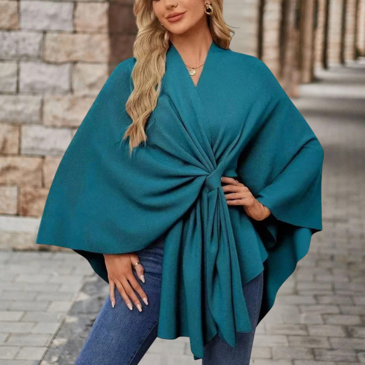 Loose Fit Knot Front Draped Poncho for Women | Lightweight Breathable Fabric