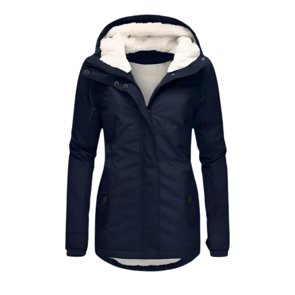 Water Resistant Hooded Parka with Sherpa Lining and Slim Fit for Women