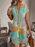 Boho Button-Front V-Neck Mini Dress for Women