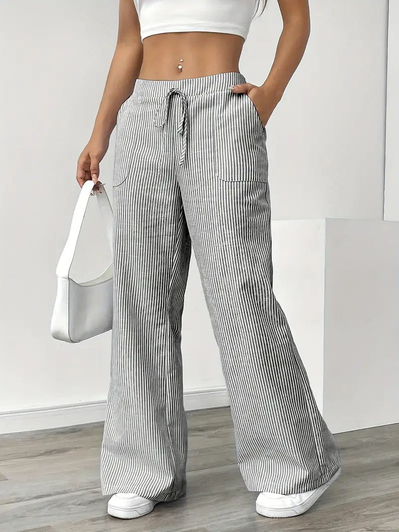 Striped Wide Flare Trousers for Women | Beach Summer