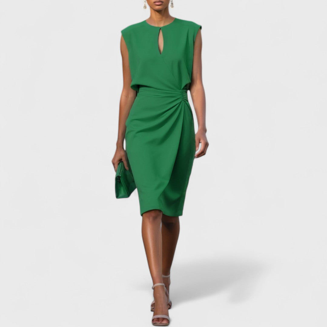 Sky Blue Fitted Midi Dress for Women | Formal and Daytime Occasions