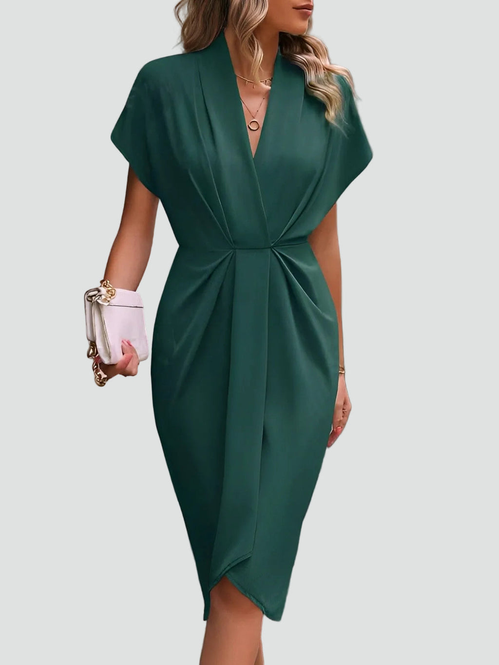 Wrap Midi Dress for Women Regular Fit V-Neck with Loose Sleeves