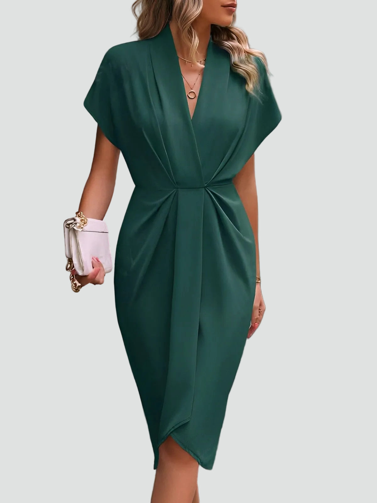 Wrap Midi Dress for Women Regular Fit V-Neck with Loose Sleeves