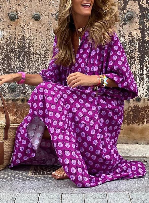 Floral Print Puff Sleeve Maxi Dress for Women | Summer Boho