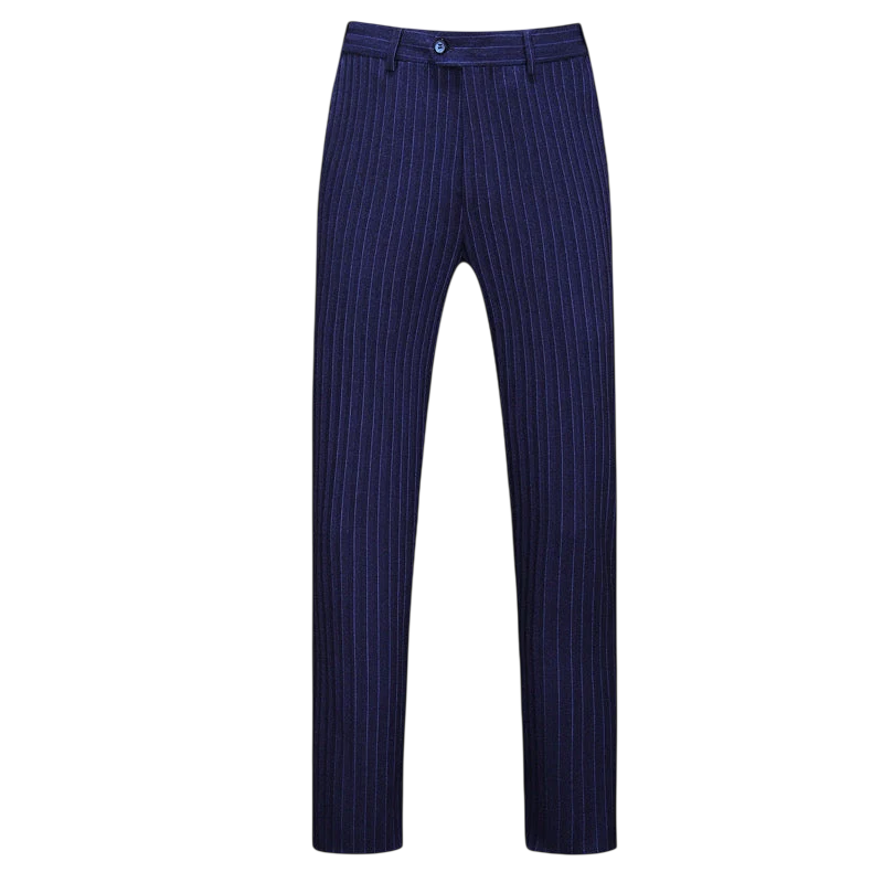 Navy Blue Double Breasted Tweed Three Piece Suit for Men | Wedding Formalwear