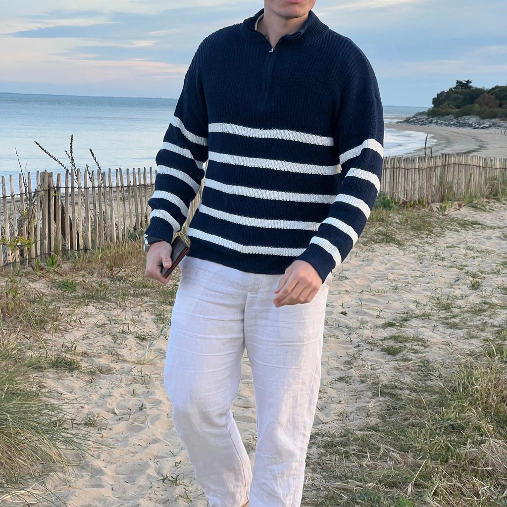 Men's Striped Half-Zip Sweater – Timeless Style and Elegant Comfort