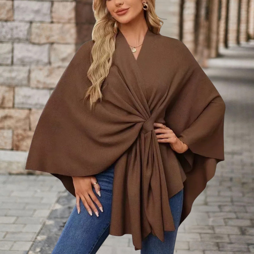 Loose Fit Knot Front Draped Poncho for Women | Lightweight Breathable Fabric