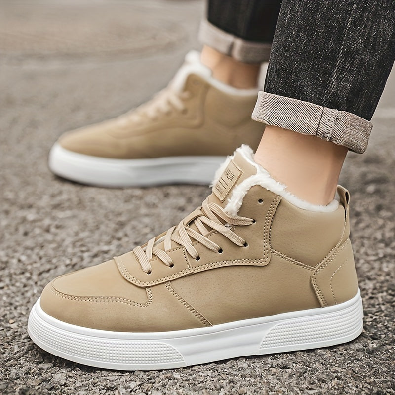 Warm Plush Lined High Top Lace Up Sneakers with Grip Sole for Men | Winter Wear
