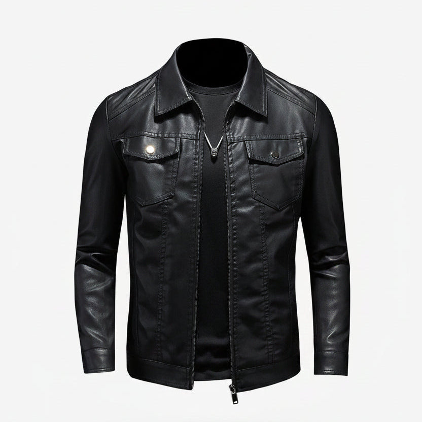 Black Leather Jacket with Regular Fit for Men | Outerwear