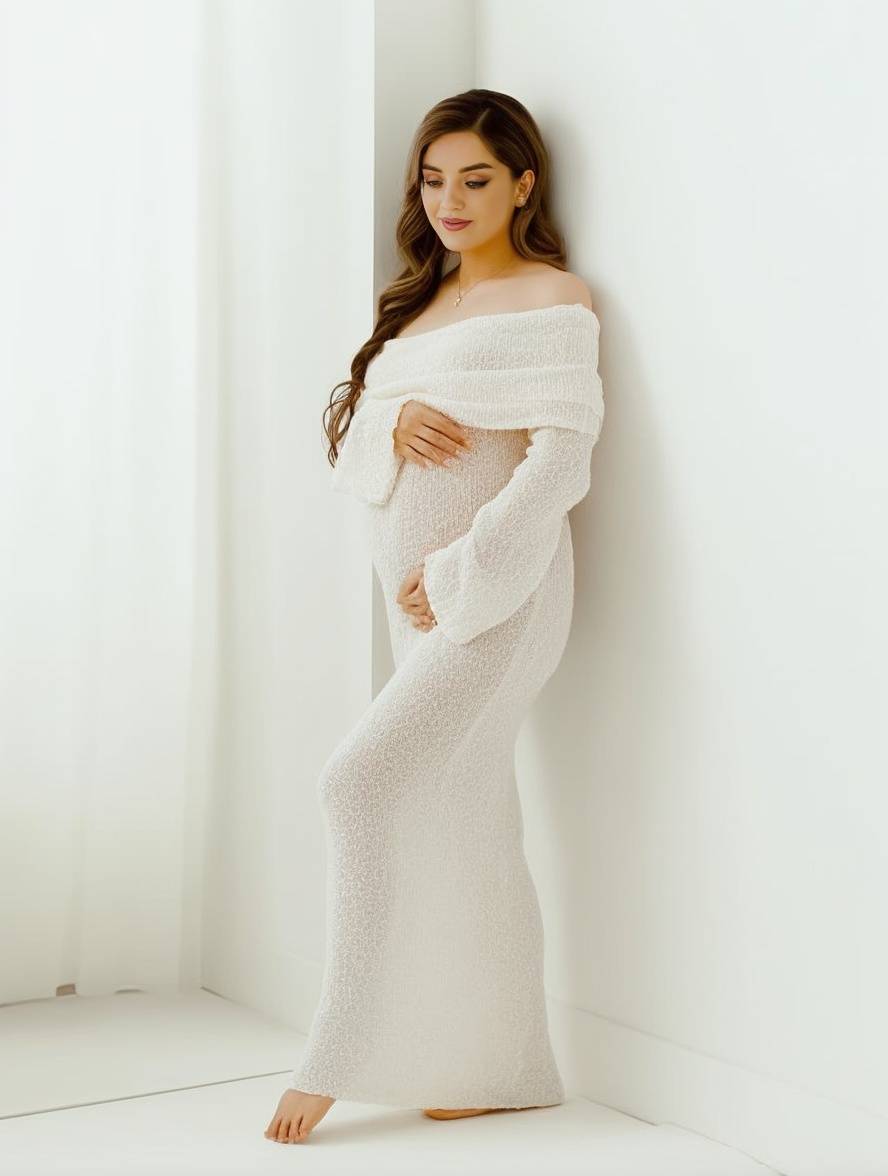 Off-Shoulder Long Sleeve Maternity Dress for Women