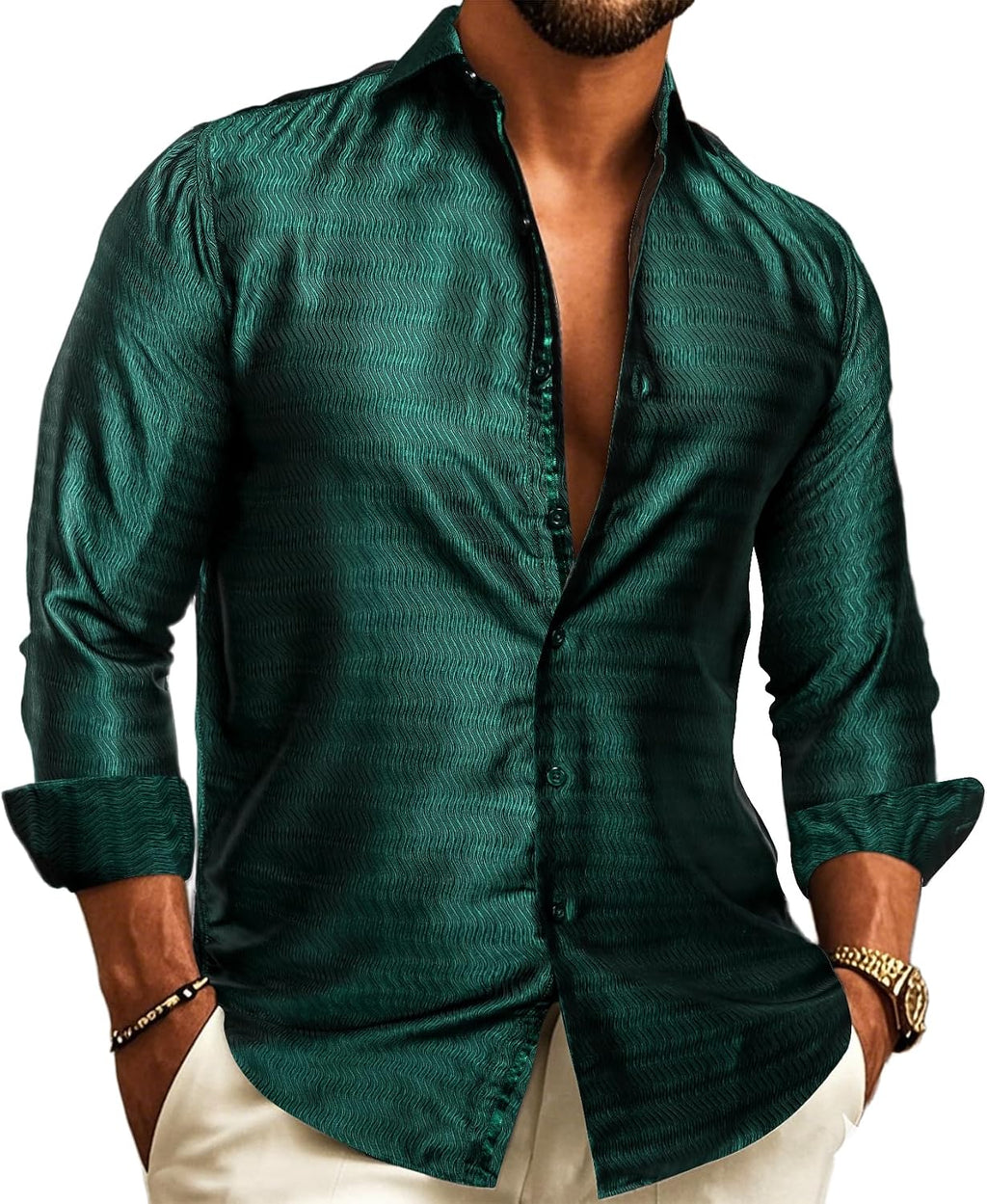 Paisley Jacquard Button Front Long Sleeve Dress Shirt for Men | Wedding Wear