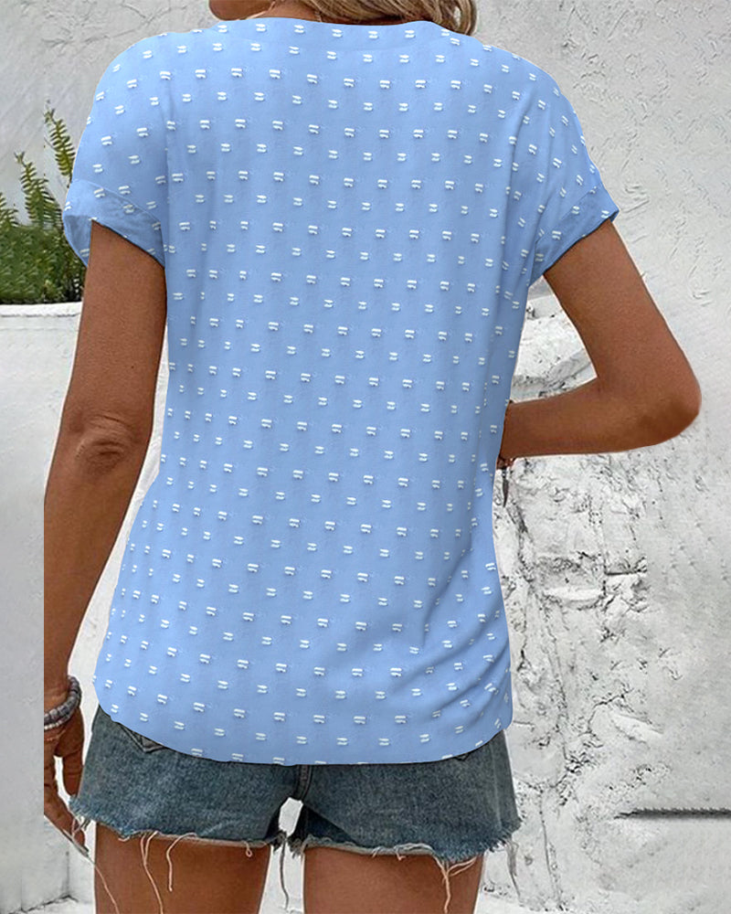 Blue Drop Shoulder V-Neck Blouse for Women | Short Sleeve