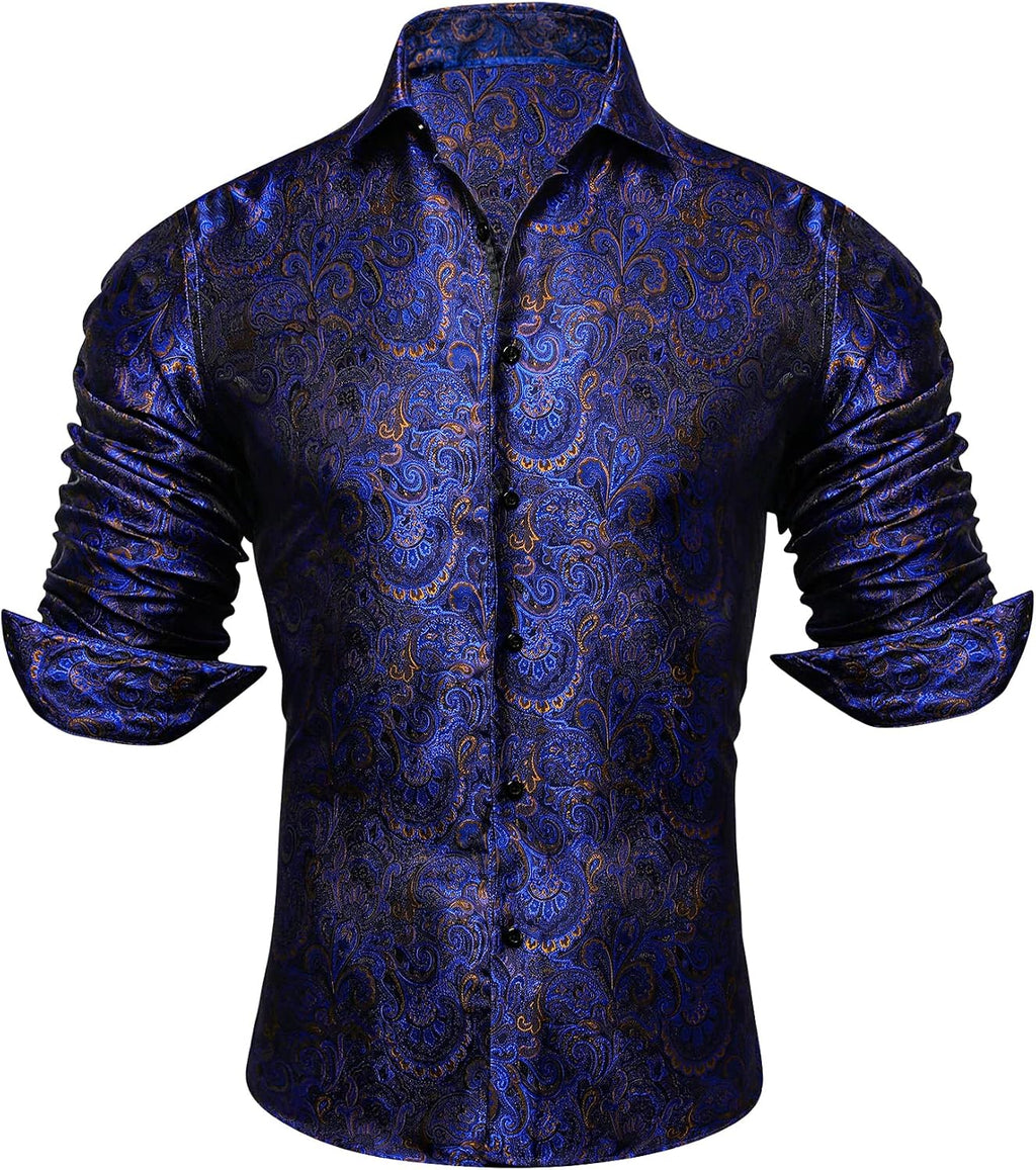 Paisley Jacquard Button Front Long Sleeve Dress Shirt for Men | Wedding Wear