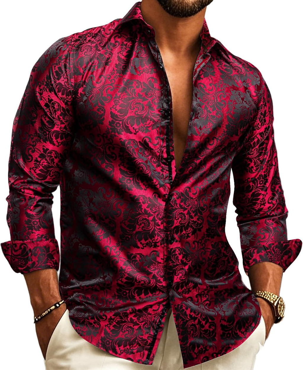 Paisley Jacquard Button Front Long Sleeve Dress Shirt for Men | Wedding Wear