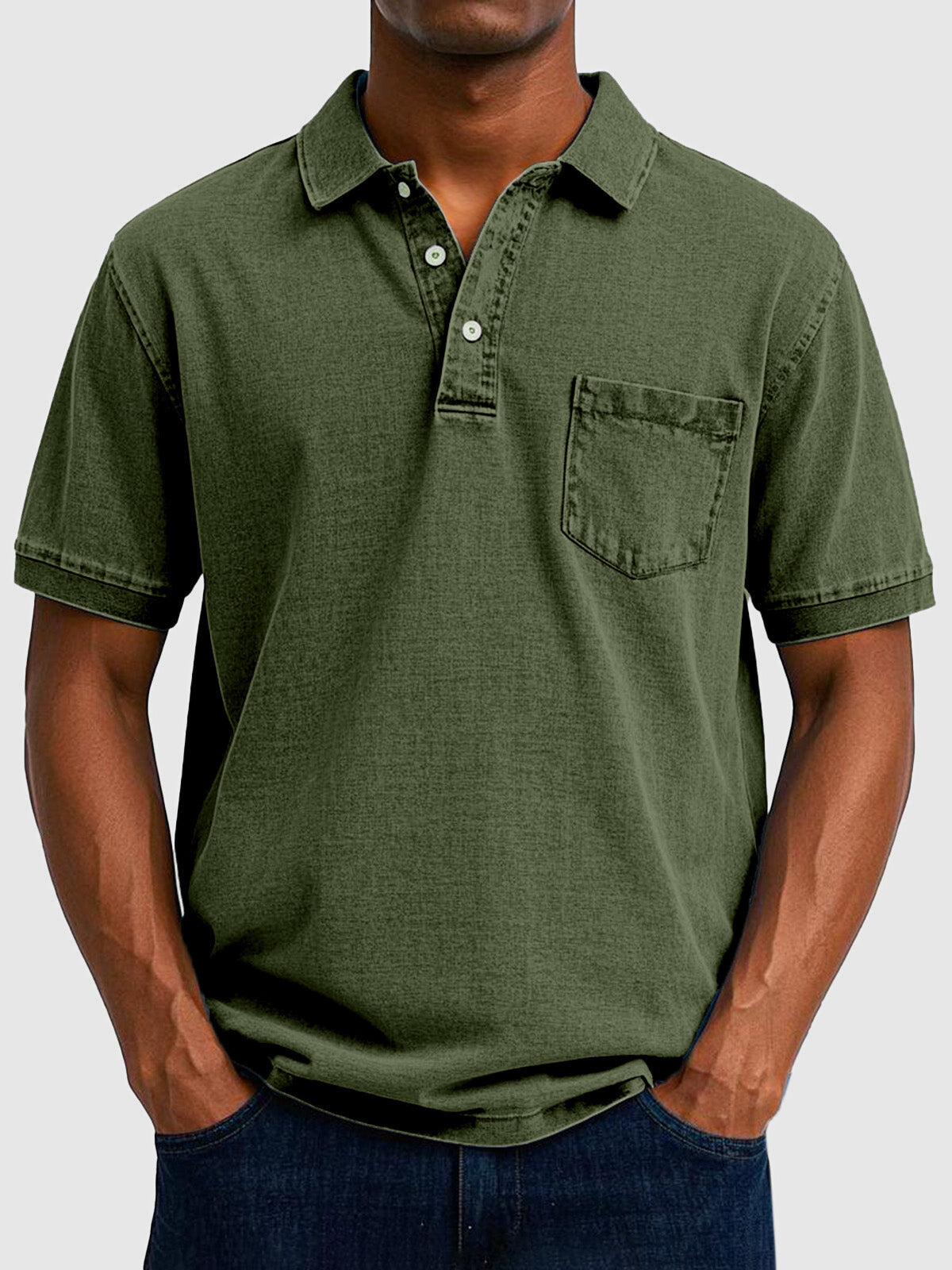 Cotton Denim Short Sleeve Polo Shirt for Men