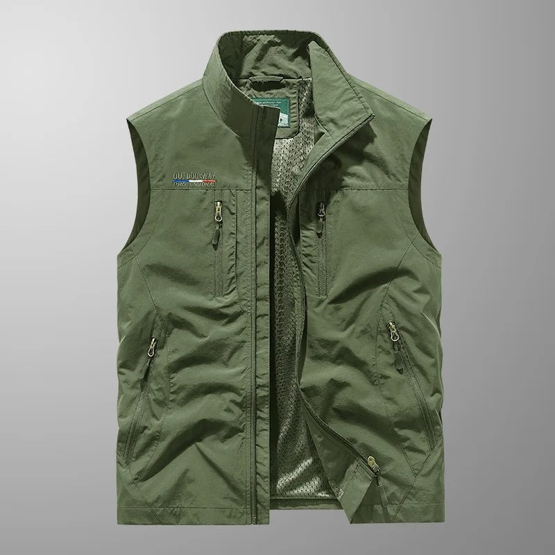 Men's Zip-Up Gilet with Stand Collar and Zip Pockets for Men