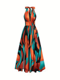 Floral Print Backless Sleeveless Maxi Dress for Women