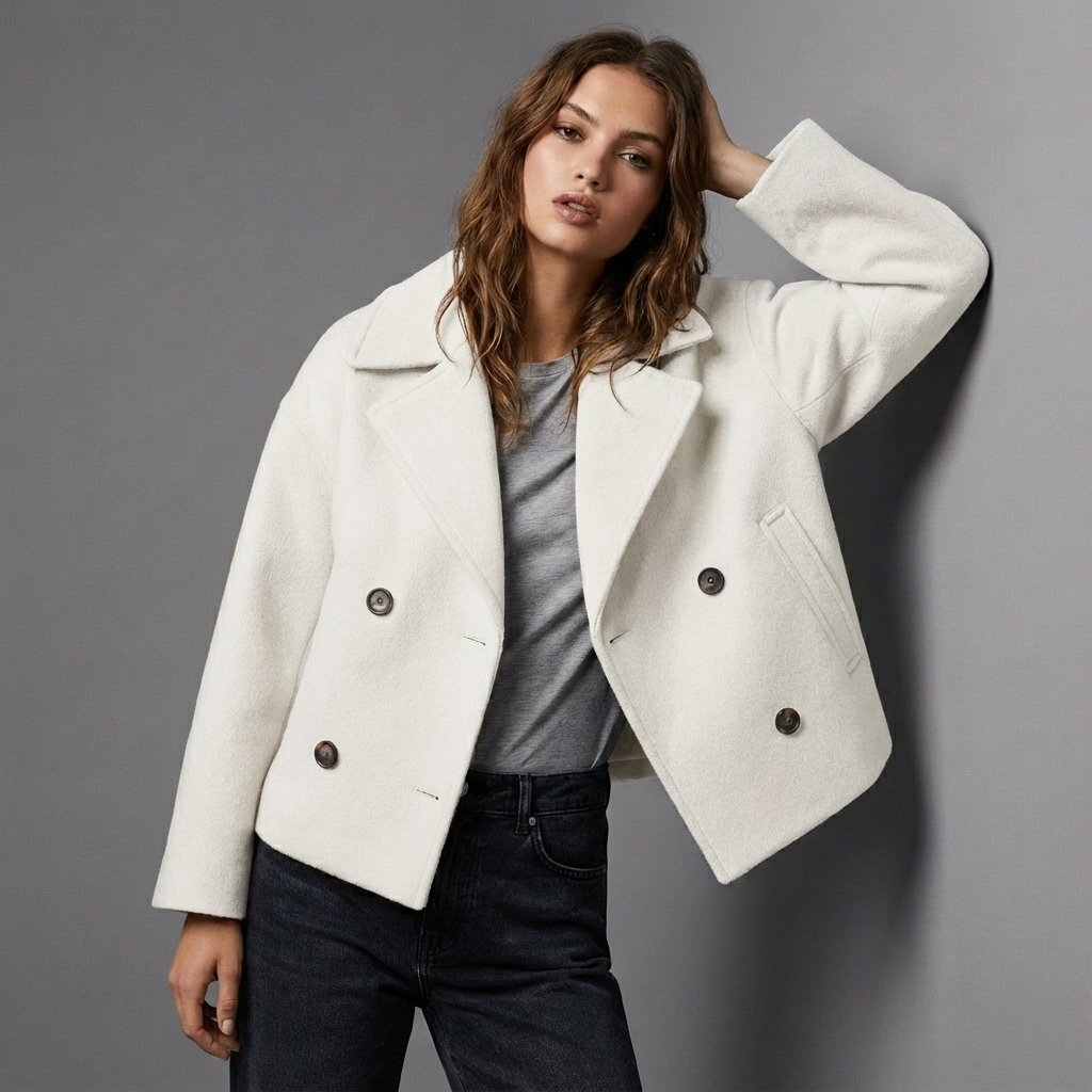 Women's Coat | Short Straight Double-Breasted Style
