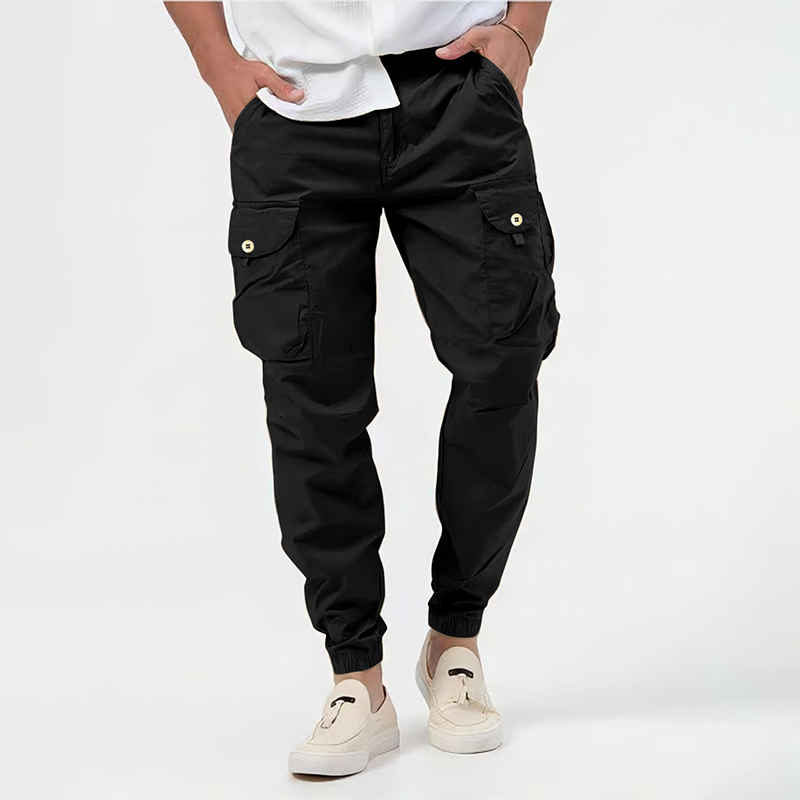 Grey Synthetic Multi-Pocket Cargo Jogger Trousers for Men