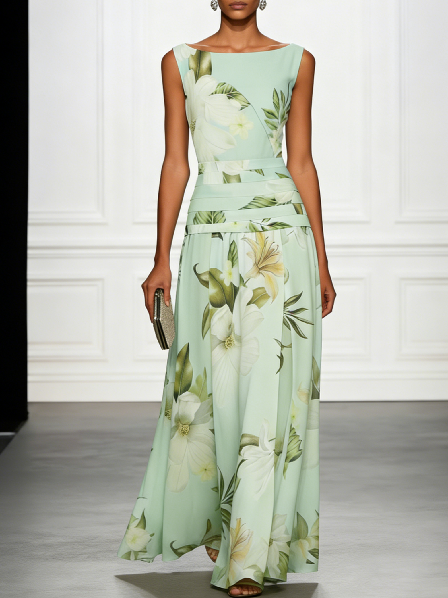 Floral Boat Neck Sleeveless Maxi Dress for Women | Wedding Guest
