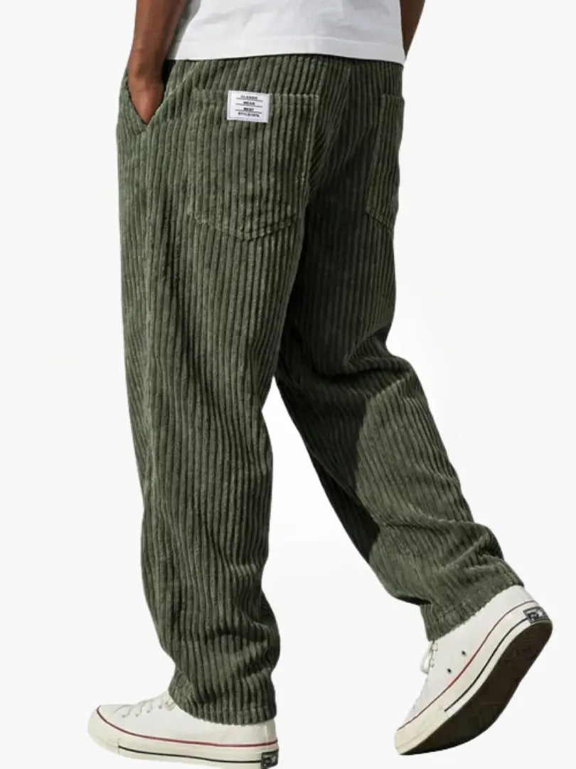 Corduroy Relaxed Fit Drawstring Pants for Men | Adjustable Waistband Casual