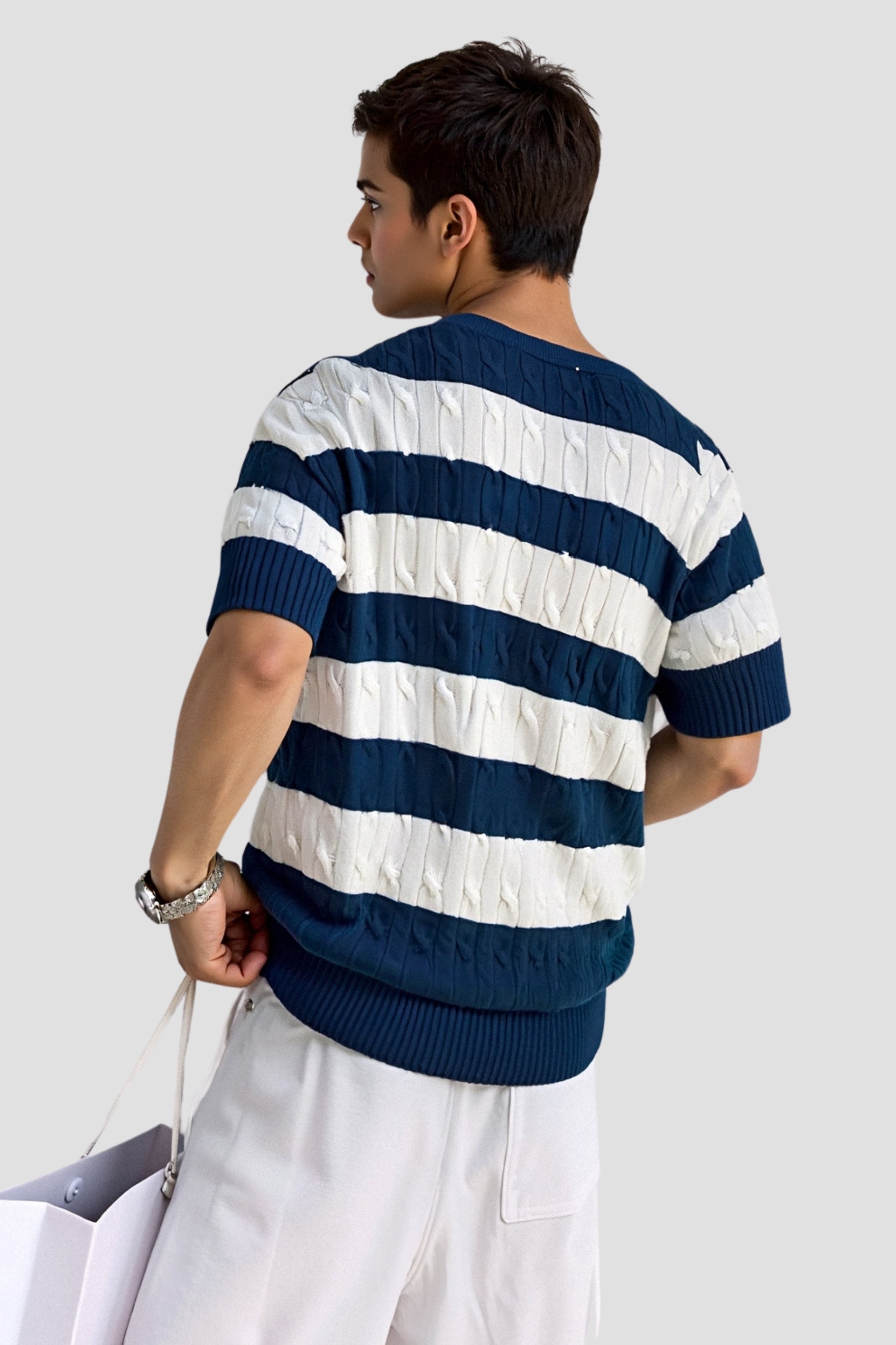 Striped Men's Short Sleeve Sweater – Stylish & Comfortable