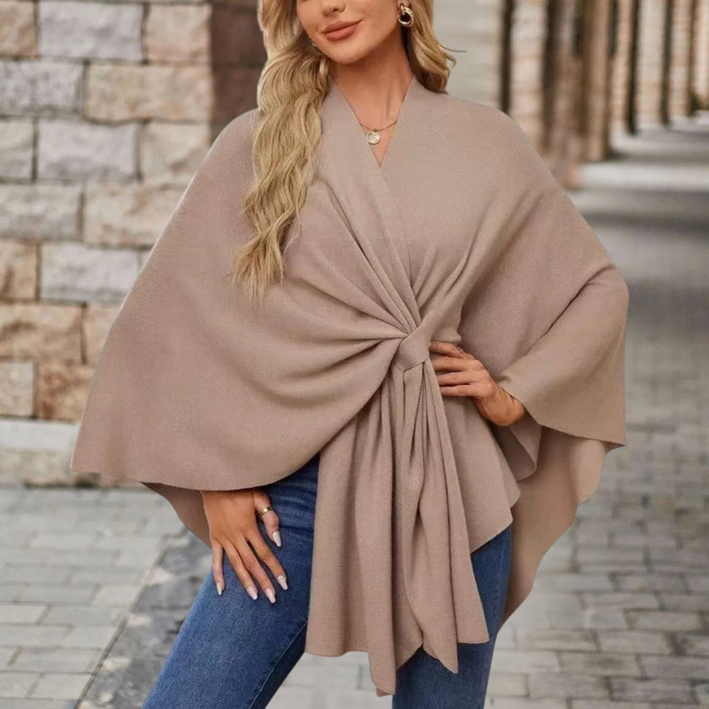 Loose Fit Knot Front Draped Poncho for Women | Lightweight Breathable Fabric