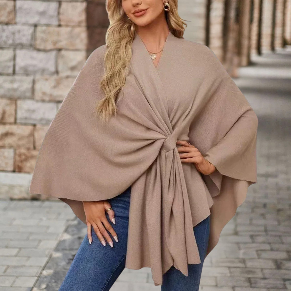 Loose Fit Knot Front Draped Poncho for Women | Lightweight Breathable Fabric