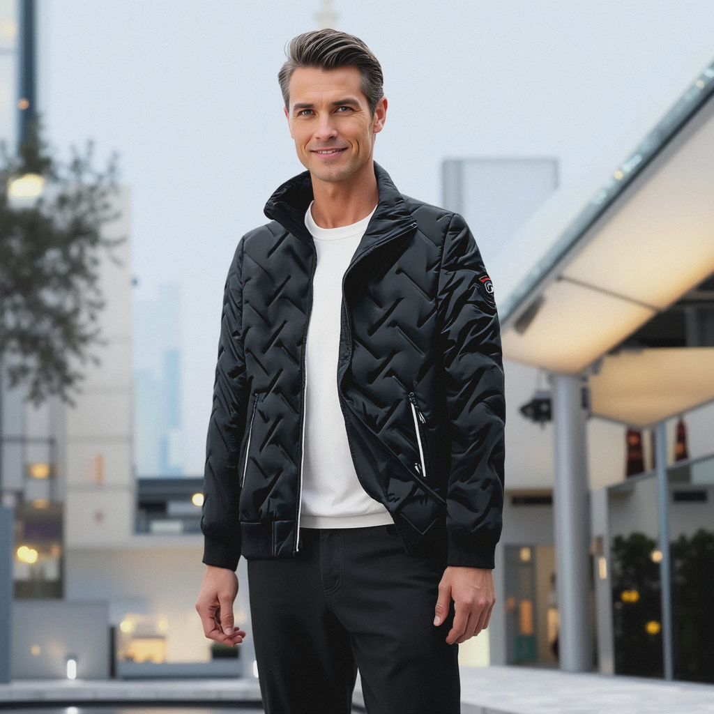 Black Quilted Padded Zip Up Winter Jacket for Men | Cold Weather Outerwear