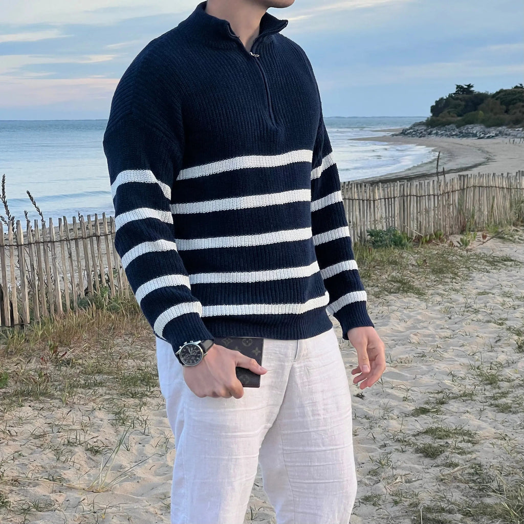 Men's Striped Half-Zip Sweater – Timeless Style and Elegant Comfort