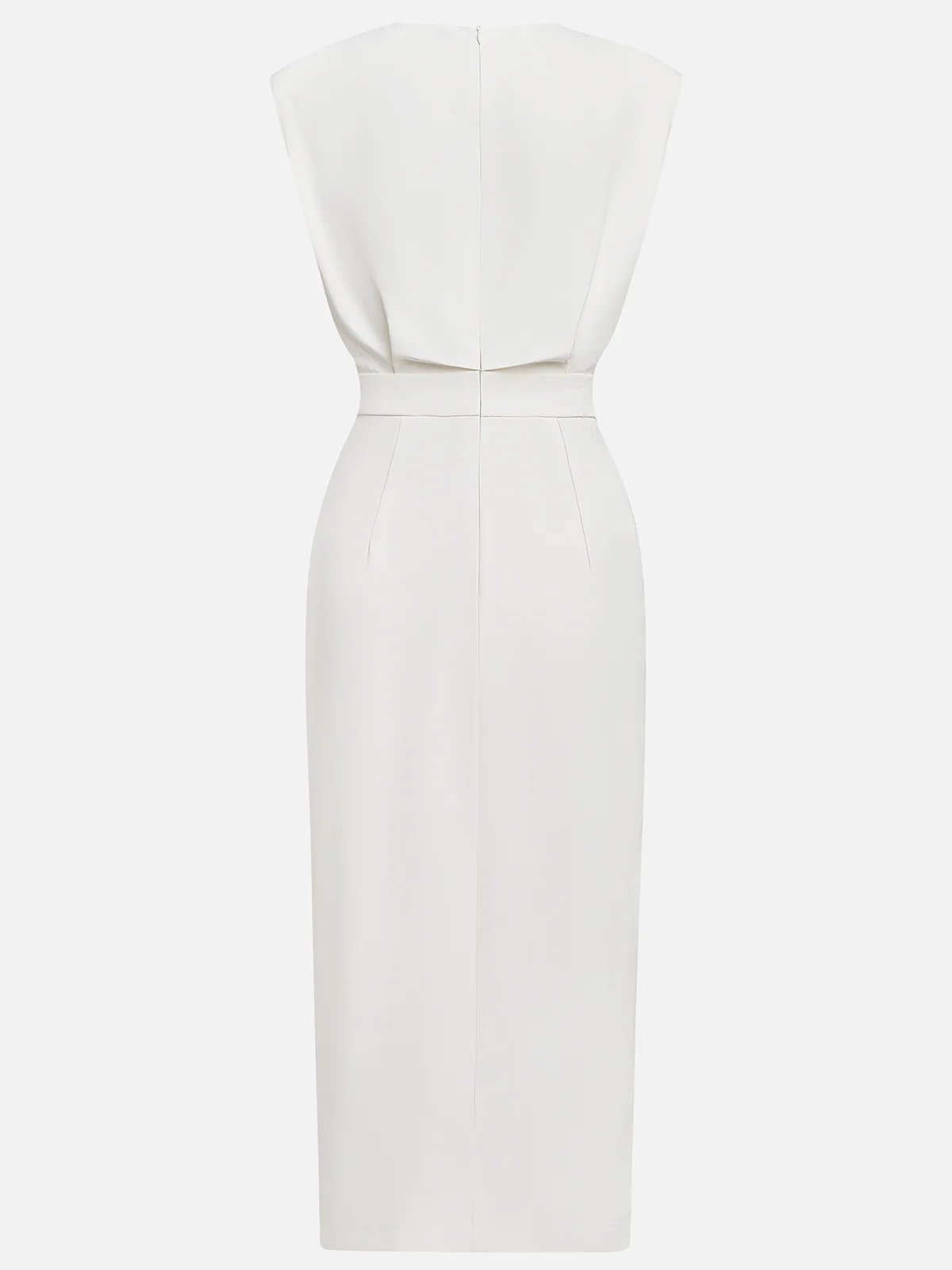 Round Neck Midi Dress with Button Slit Detail for Women