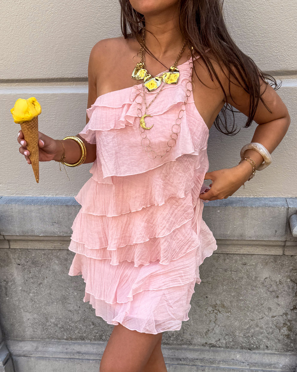 Asymmetric Ruffle Mini Dress for Women | Single Shoulder Strap Summer